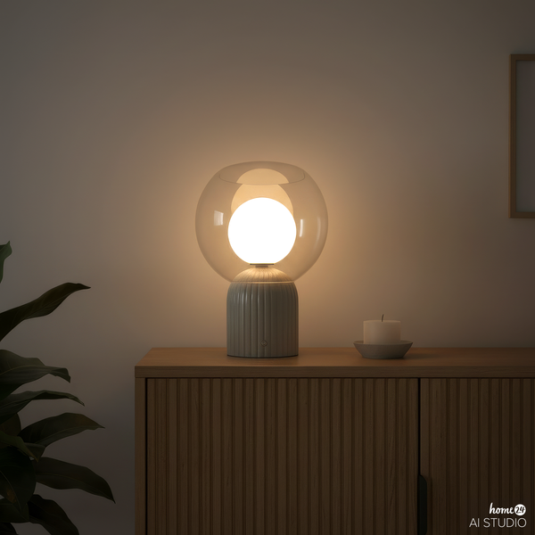 Akku-Tischleuchte VISOR - Glas / Eisen - Beige