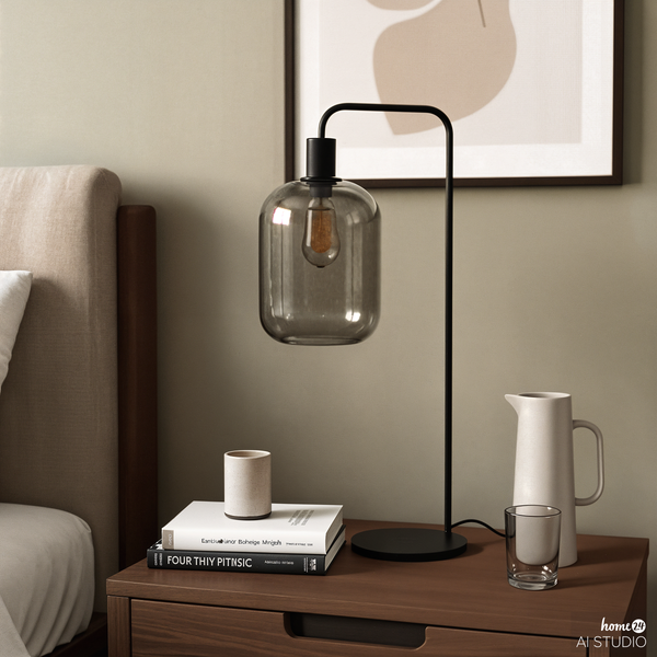 Tischleuchte MOME Typ B - Rauchglas / Eisen - 1-flammig