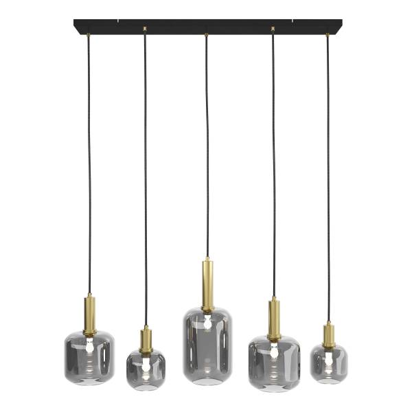 Pendelleuchte MOME 5-flammig - Rauchglas / Eisen