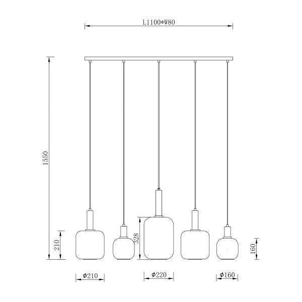 Pendelleuchte MOME 5-flammig - Rauchglas / Eisen