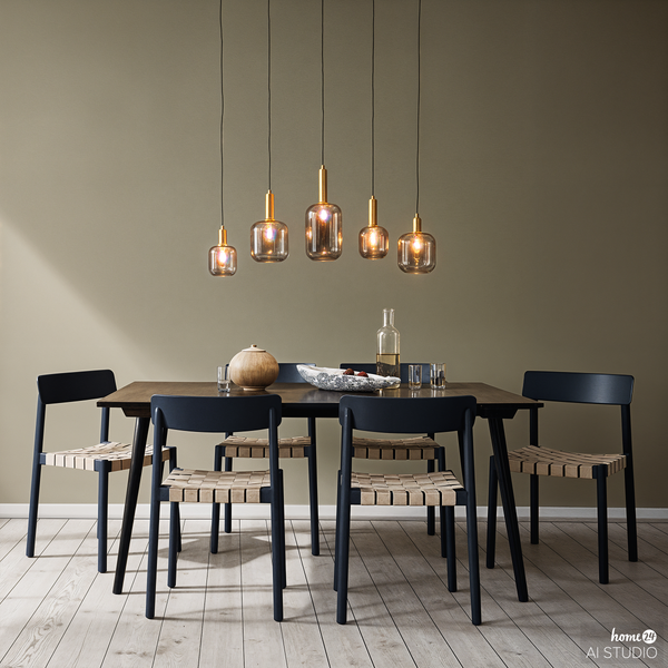 Pendelleuchte MOME 5-flammig - Rauchglas / Eisen