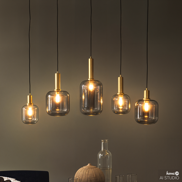 Pendelleuchte MOME 5-flammig - Rauchglas / Eisen