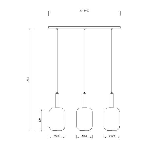 Pendelleuchte MOME 3-flammig - Rauchglas / Eisen