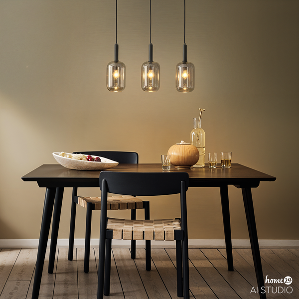 Pendelleuchte MOME 3-flammig - Rauchglas / Eisen