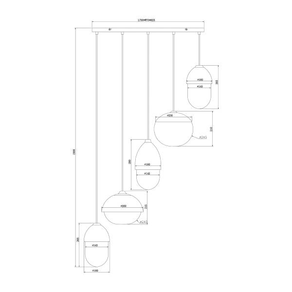 Pendelleuchte MENTY Typ C - Opalglas / Eisen - 5-flammig