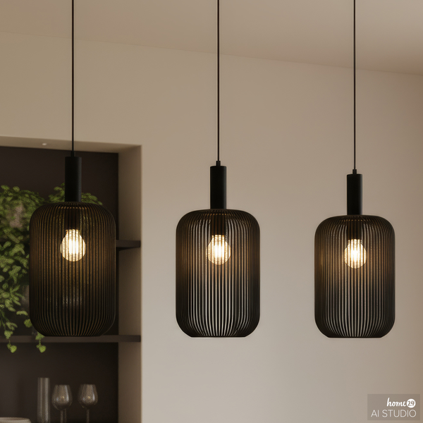 Pendelleuchte ONI - Nylon / Eisen - 3-flammig - Schwarz