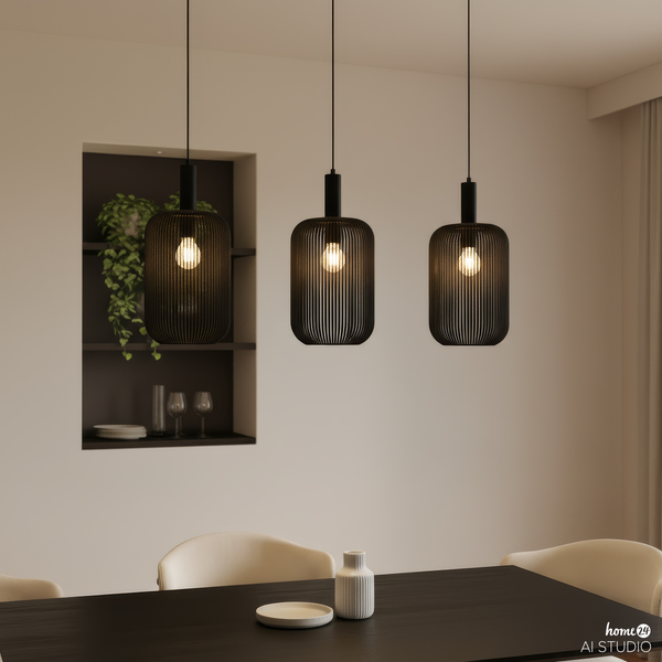 Pendelleuchte ONI - Nylon / Eisen - 3-flammig - Schwarz