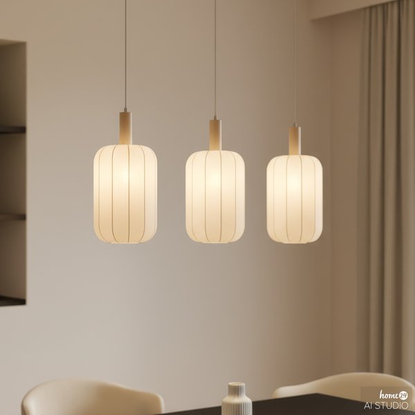 Pendelleuchte ONI - Nylon / Eisen - 3-flammig - Beige