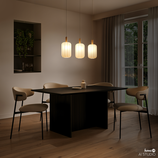 Pendelleuchte ONI - Nylon / Eisen - 3-flammig - Beige