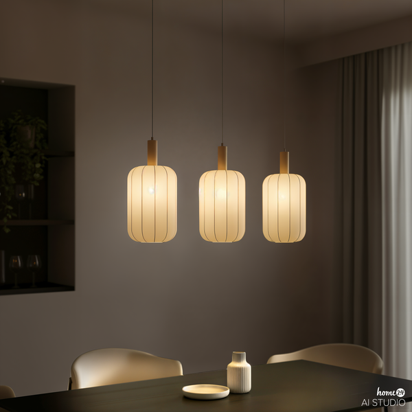 Pendelleuchte ONI - Nylon / Eisen - 3-flammig - Beige