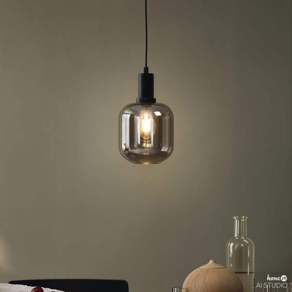 Pendelleuchte MOME 1-flammig - Rauchglas / Eisen - Schwarz