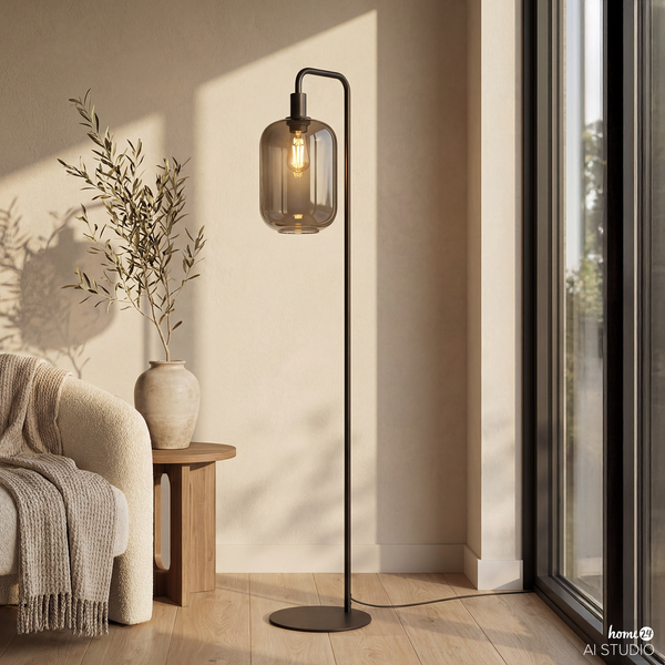 Stehleuchte MOME Typ B - Rauchglas / Eisen - 1-flammig