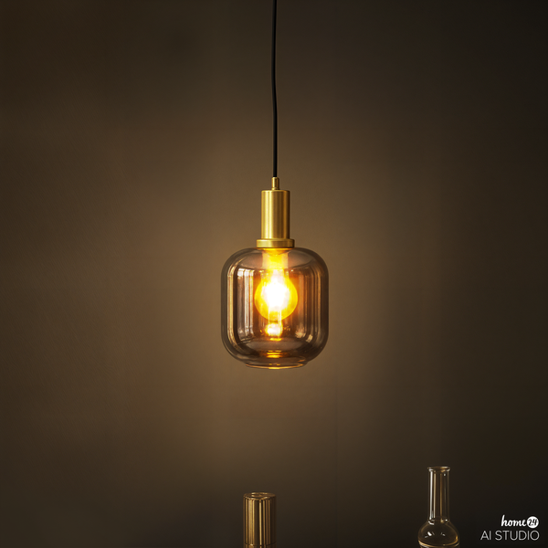 Pendelleuchte MOME 1-flammig - Rauchglas / Eisen - Messing