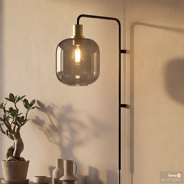 Wandleuchte MOME - Rauchglas / Eisen - 1-flammig - Höhe: 70 cm