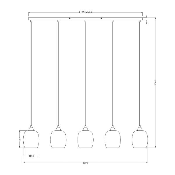 Pendelleuchte ORMA - Farbglas / Eisen - 5-flammig