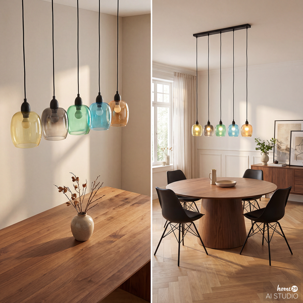 Pendelleuchte ORMA - Farbglas / Eisen - 5-flammig