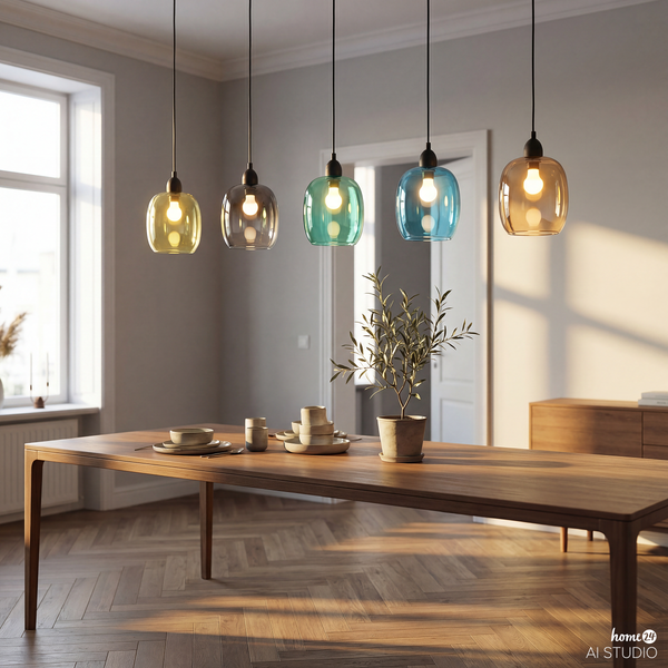 Pendelleuchte ORMA - Farbglas / Eisen - 5-flammig