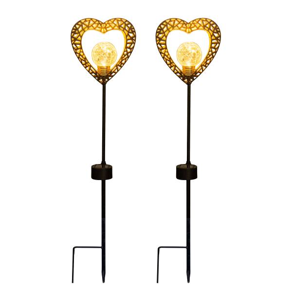 LED-Solar-Wegeleuchte Herz 2er-Set - Aluminium - Schwarz / Messing - 1-flammig