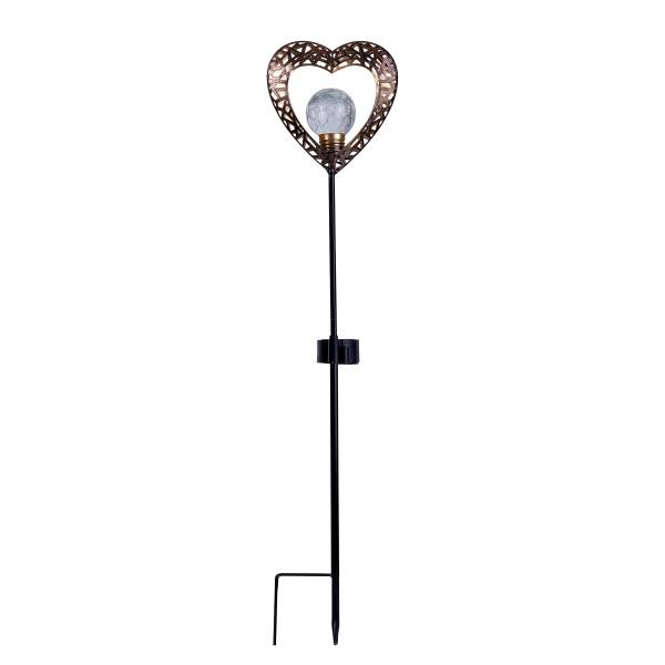 LED-Solar-Wegeleuchte Herz 2er-Set - Aluminium - Schwarz / Messing - 1-flammig