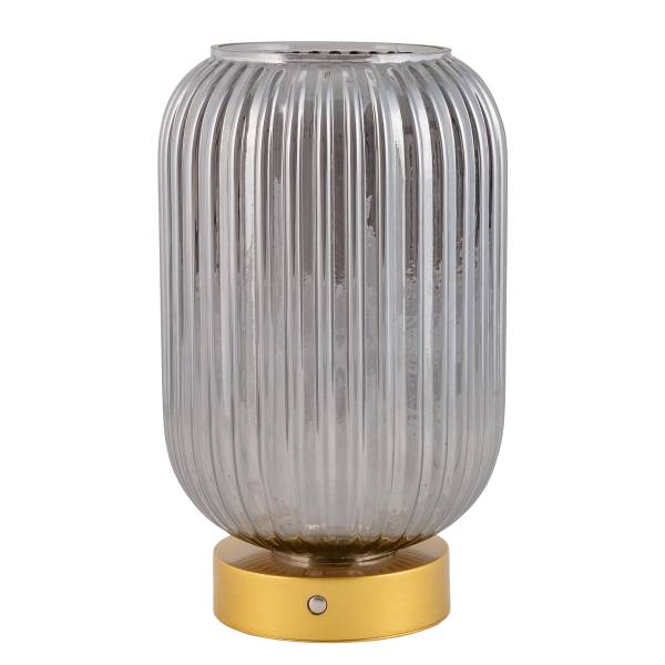 Akkutischleuchte Luise - Eisen / Rauchglas - Gold - 1-flammig