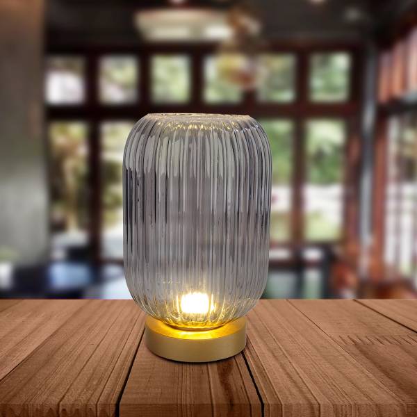 Akkutischleuchte Luise - Eisen / Rauchglas - Gold - 1-flammig