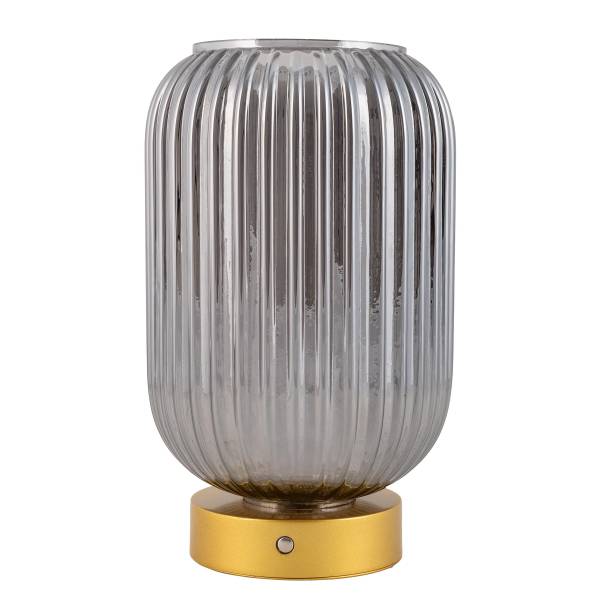 Akkutischleuchte Luise - Eisen / Rauchglas - Gold - 1-flammig