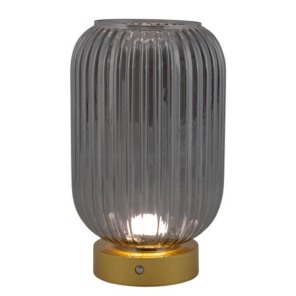 Akkutischleuchte Luise - Eisen / Rauchglas - Gold - 1-flammig