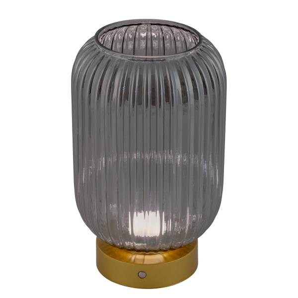 Akkutischleuchte Luise - Eisen / Rauchglas - Gold - 1-flammig