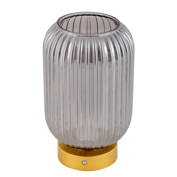 Akkutischleuchte Luise - Eisen / Rauchglas - Gold - 1-flammig