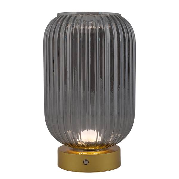 Akkutischleuchte Luise - Eisen / Rauchglas - Gold - 1-flammig