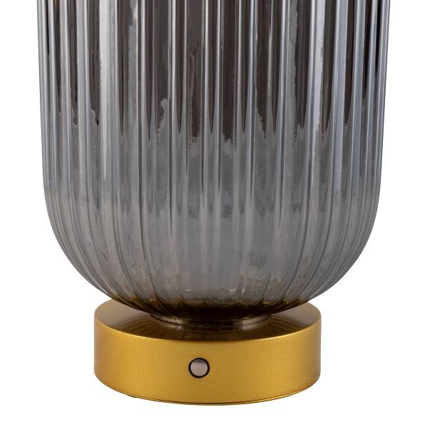 Akkutischleuchte Luise - Eisen / Rauchglas - Gold - 1-flammig