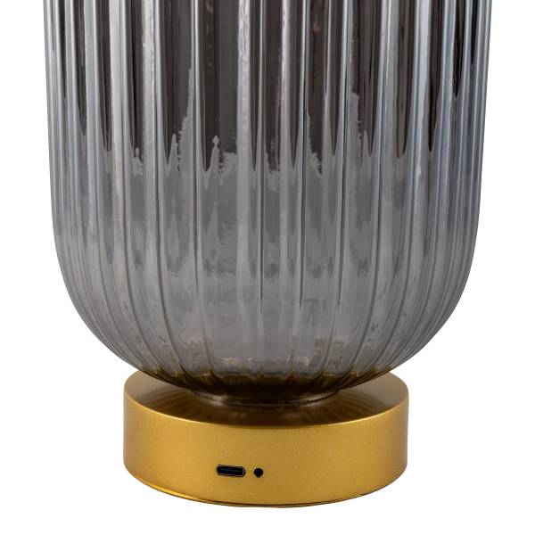 Akkutischleuchte Luise - Eisen / Rauchglas - Gold - 1-flammig