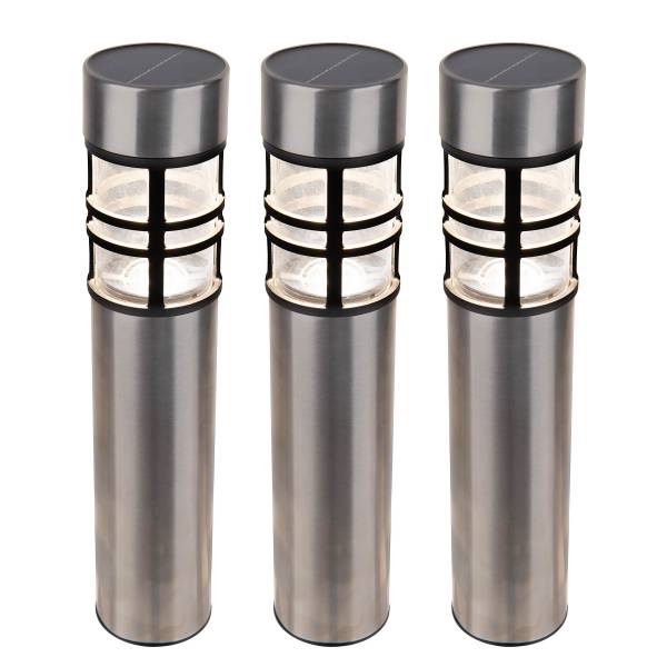 LED-Solar-Wegeleuchte Bobby 3er-Set - Edelstahl - Silber - 1-flammig