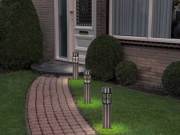 LED-Solar-Wegeleuchte Bobby 3er-Set - Edelstahl - Silber - 1-flammig