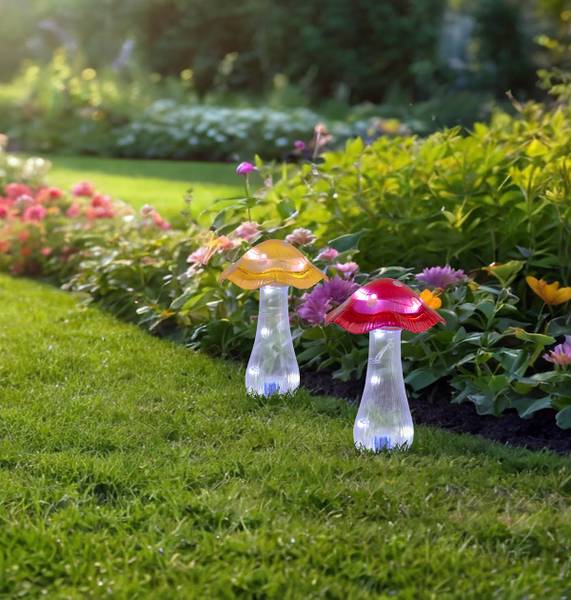 LED-Solarleuchte Mantar 2er-Set - Polyacryl - Rot / Gelb - 2-flammig