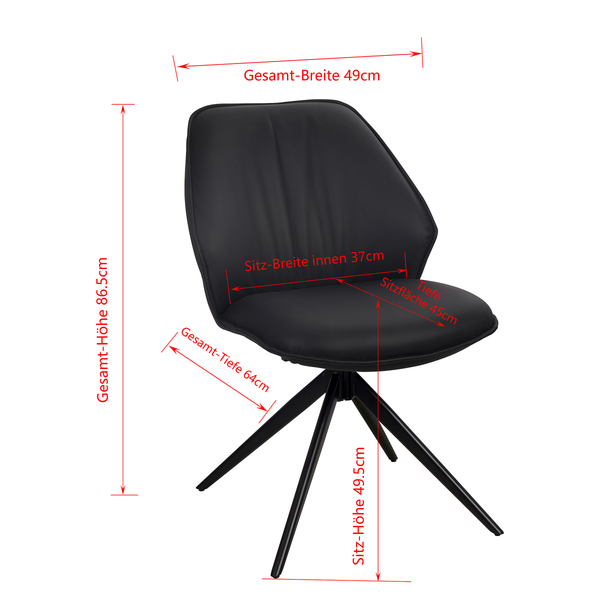 Drehbarer Polsterstuhl LINNI 2er-Set - Schwarz