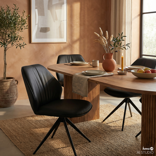 Drehbarer Polsterstuhl LINNI 2er-Set - Schwarz