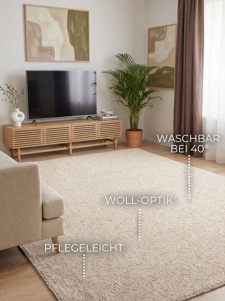 Kurzflorteppich Rocco - Polypropylen / Filz - Creme - 120 x 170 cm