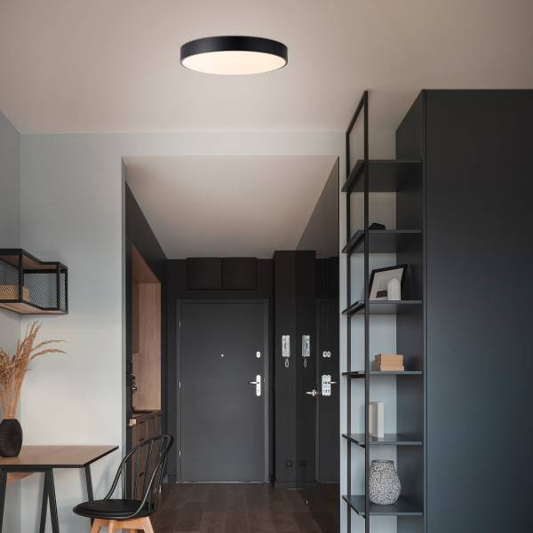 LED-Deckenleuchte Slimline - Eisen / Kunststoff - Schwarz - 1-flammig - Schwarz - Durchmesser: 49 cm
