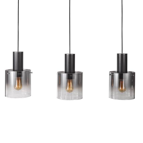 Pendelleuchte Alesund - Aluminium / Rauchglas - Schwarz - Flammenanzahl: 3