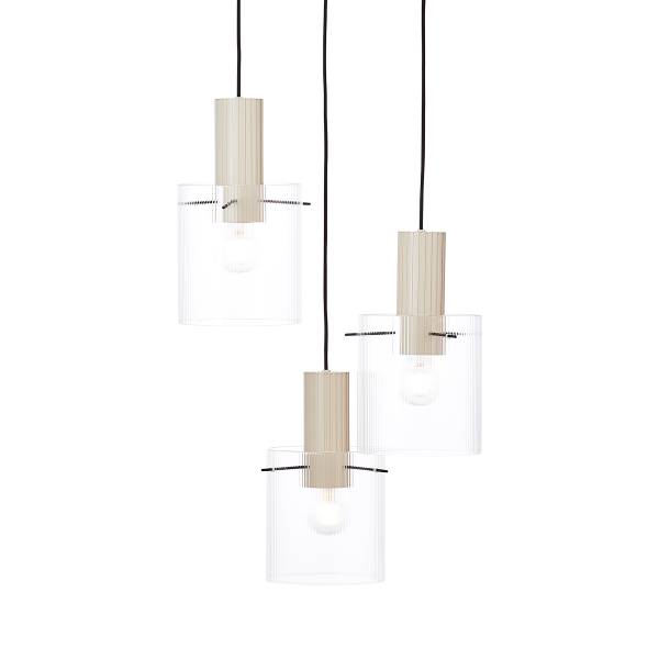 Pendelleuchte Göteburg Rund - Aluminium / Klarglas - Beige - 3-flammig