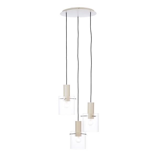 Pendelleuchte Göteburg Rund - Aluminium / Klarglas - Beige - 3-flammig