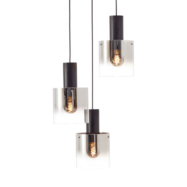 Pendelleuchte Alesund Rund - Aluminium / Rauchglas - Schwarz - 3-flammig