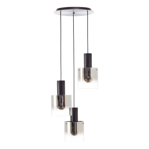 Pendelleuchte Alesund Rund - Aluminium / Rauchglas - Schwarz - 3-flammig