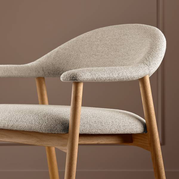 Loungestuhl Mesita - Beige - Bouclé - Eiche - 70 x 76 x 71 cm