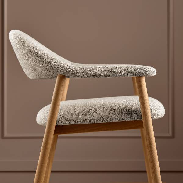 Loungestuhl Mesita - Beige - Bouclé - Eiche - 70 x 76 x 71 cm