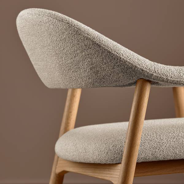 Loungestuhl Mesita - Beige - Bouclé - Eiche - 70 x 76 x 71 cm