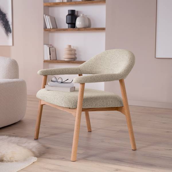 Loungestuhl Mesita - Beige - Bouclé - Eiche - 70 x 76 x 71 cm
