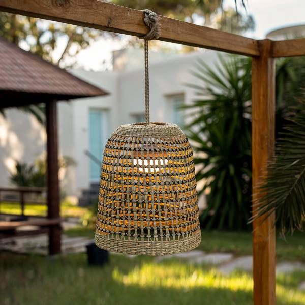 Außenpendelleuchte Positano - Braun - Rattan - 33 x 35 x 33 cm