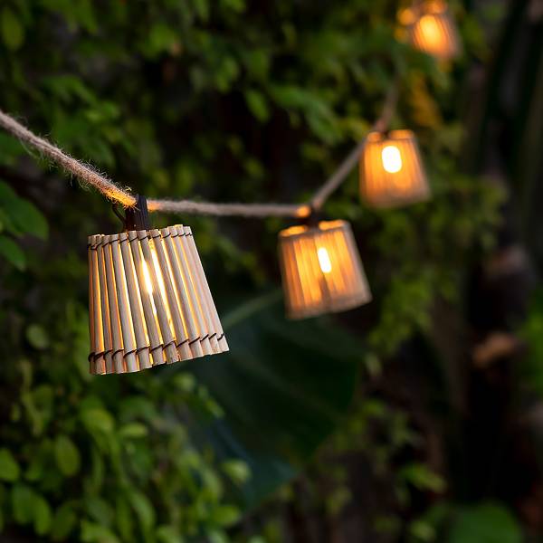 Solar-Lichterkette Okinawa - Bambus - Braun - 10-flammig
